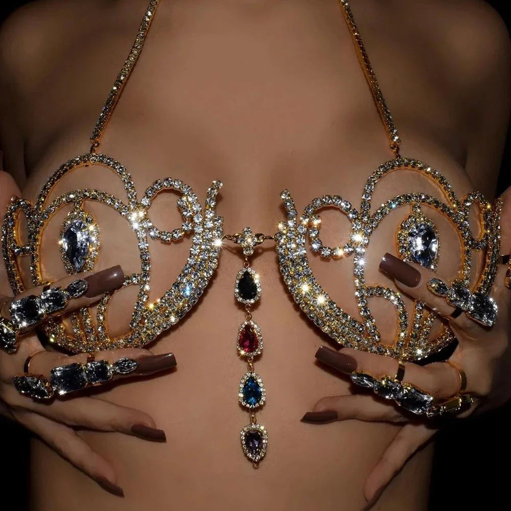 Body Jewelry Chest - Luxury Rhinestone Bikini Bra Geometric Water