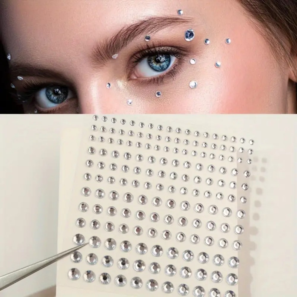 Body Jewelry Stickers - 165pcs Self-Adhesive Rhinestone Stickers, White Round