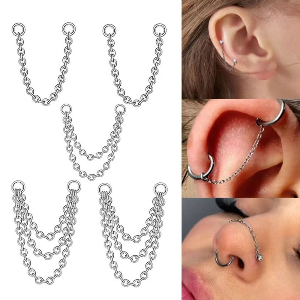 Body Jewelry Ear Piercing - Titanium Nose Chain Three Layer Chain