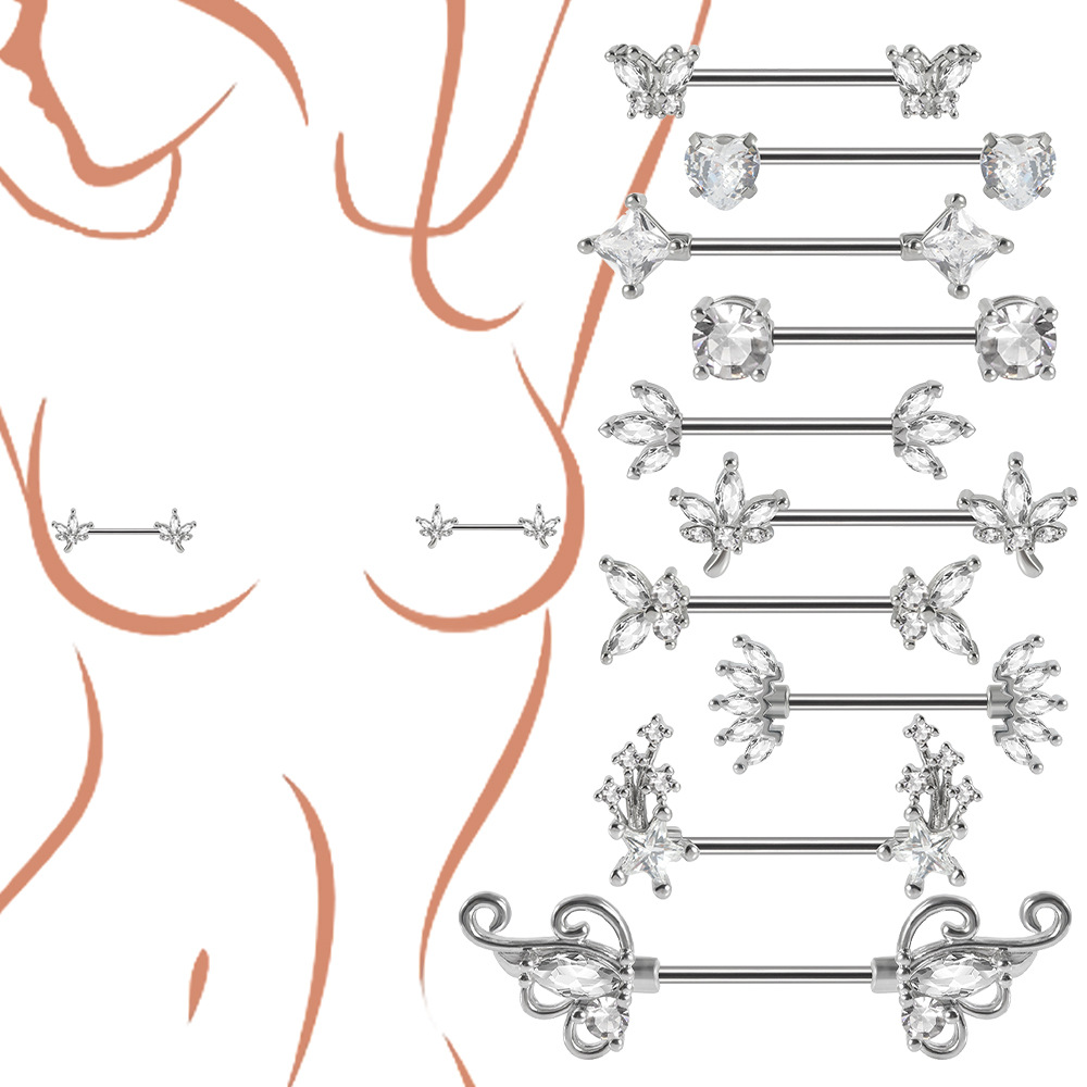 Body Jewelry Chest - Pair Stainless Steel Heart Nipple Piercing