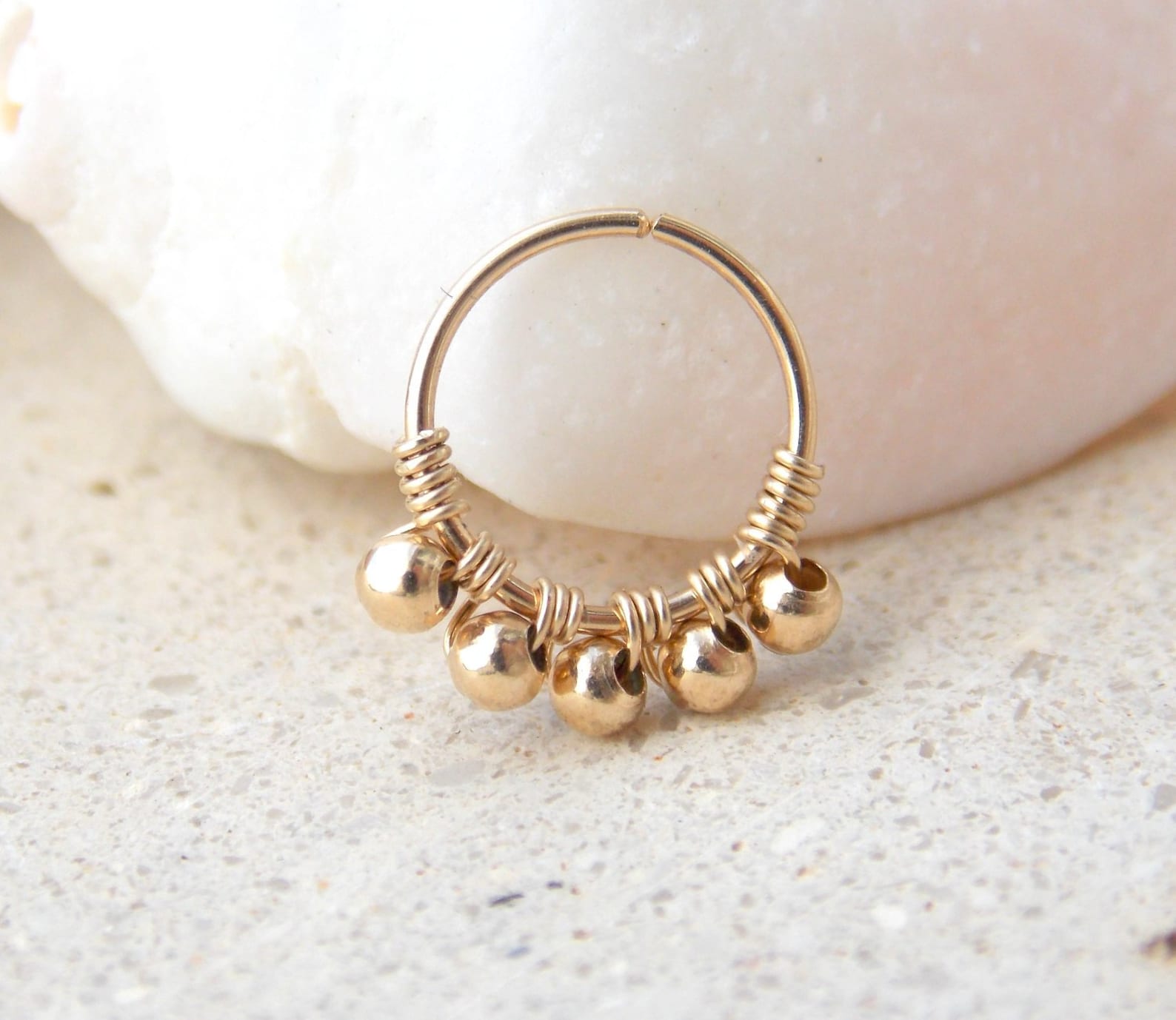 Body Jewelry Hangers - 14K Gold Filled Beaded Nose Ring