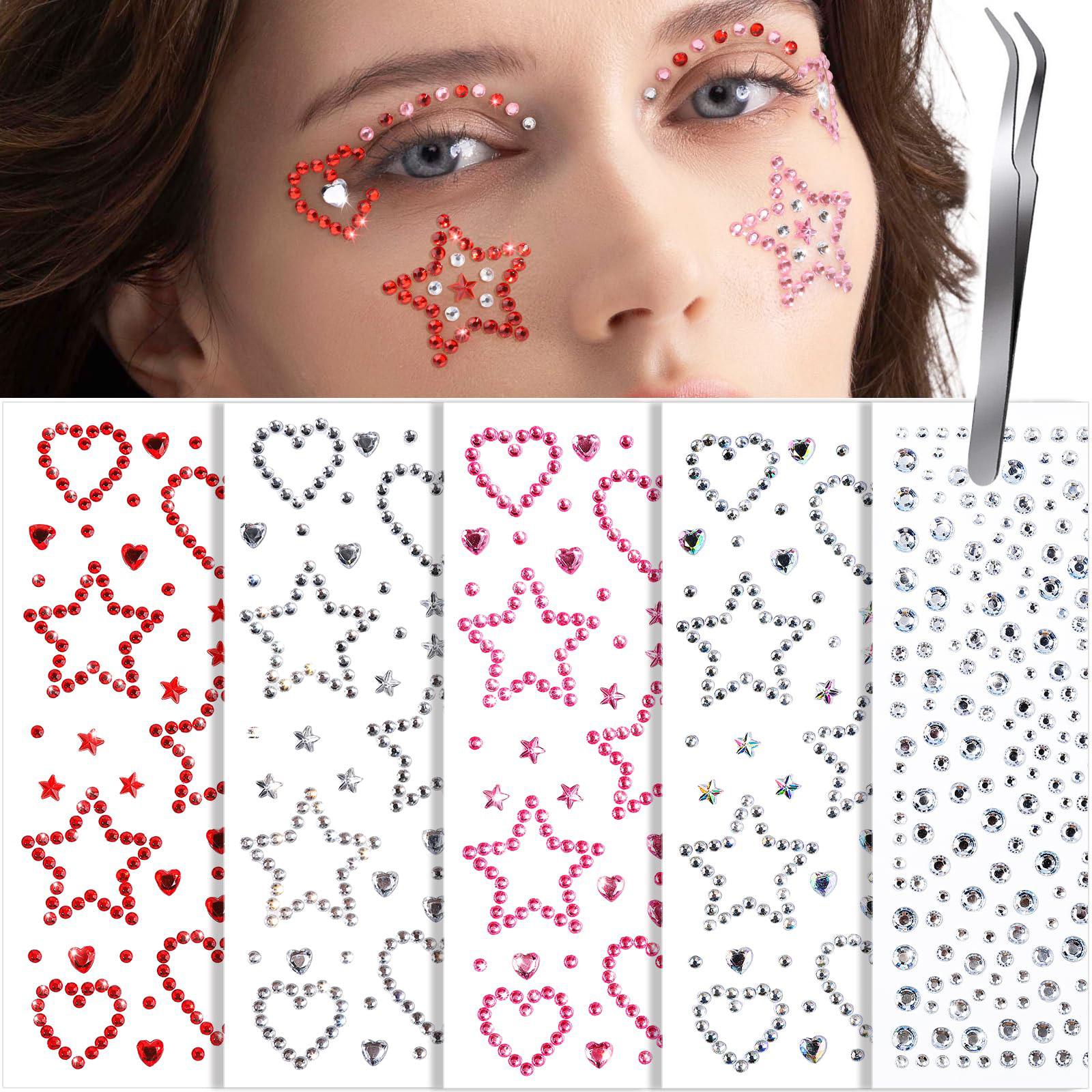 Body Jewelry Stickers - Face Gems Face Rhinestones Star Heart